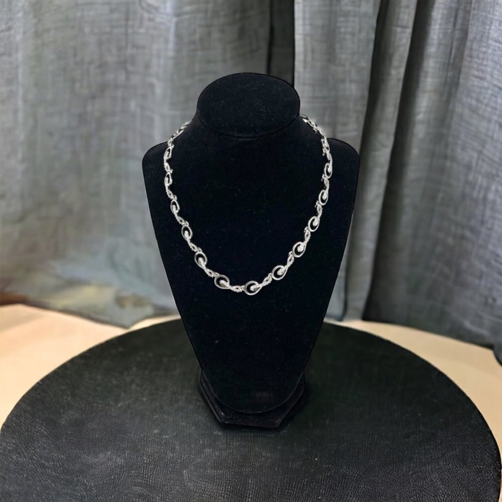 Dorlan Vintage MCM Silver and Cubic Zirconia 18" Necklace